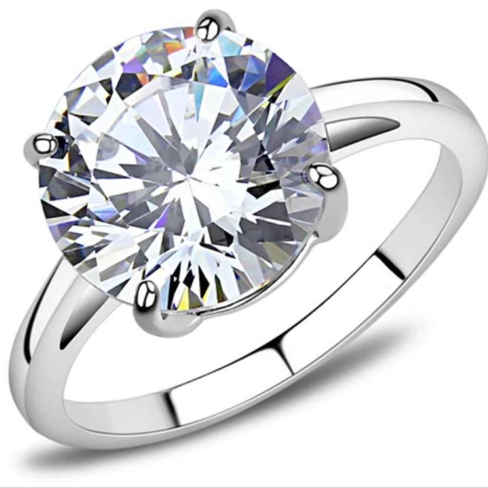 Round Cut Solitaire Ring Cubic Zirconia Stainless Steel Women's - Picture 15 of 16